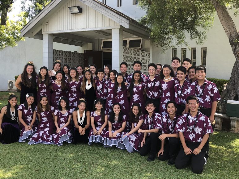 At Kahului Baptist Church, SOL and Halau members take a picture to commemorate one of their last performances of the year. Photograph by Todd Yokotake